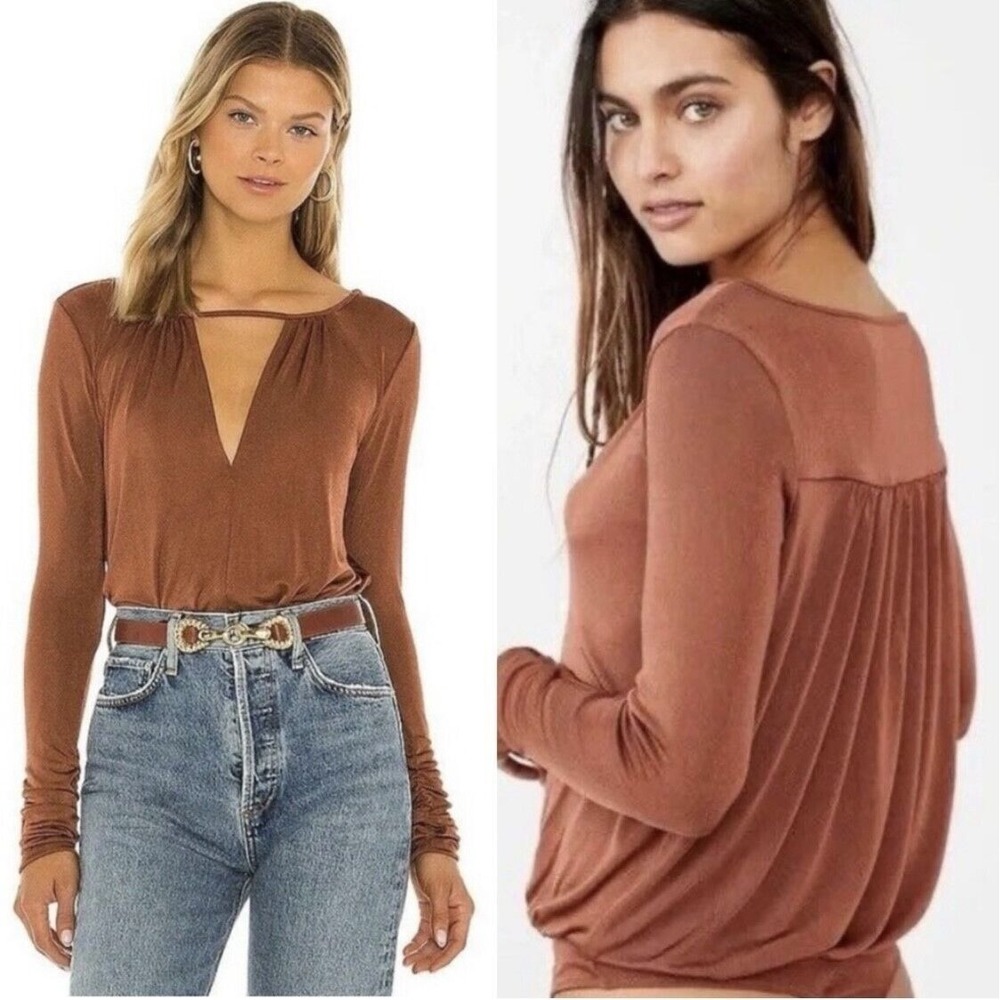 Free People Intimately Kaya Bodysuit Size Large Mesa Rust Brown Keyhole Neck NWT